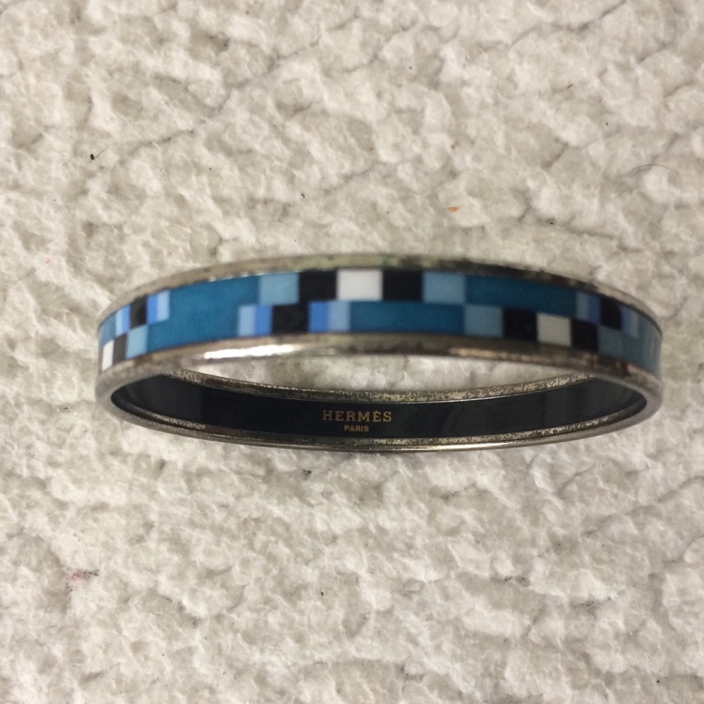 Hermès Blue Narrow Enamel Bangle Bracelet